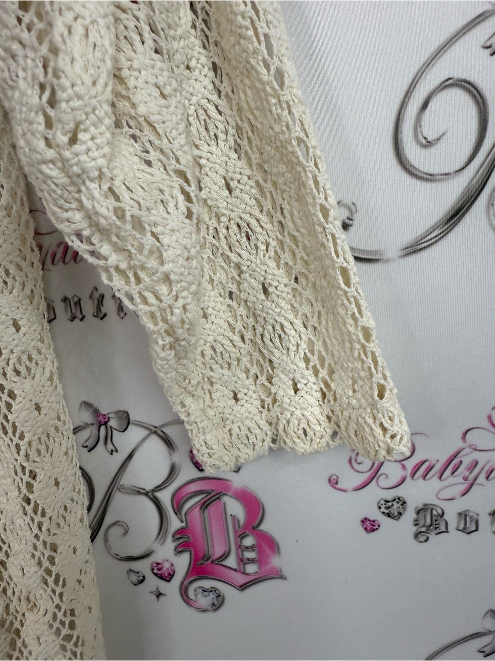 Attitude cardigan vintage white Cream Crochet Button-Front Cardigan knit - Picture 7 of 13